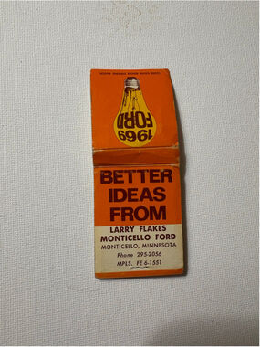 Vintage 1969 Ford Car Matchbook Used Monticello Ford Minnesota